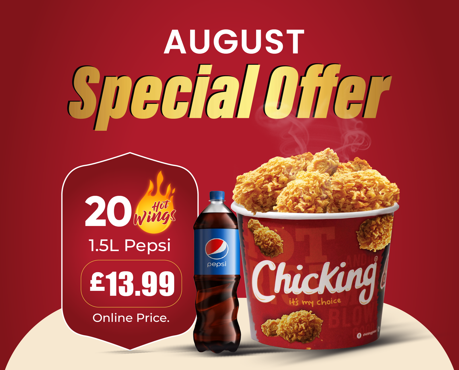 Free 1.5 Ltr Pepsi with 20pcs Hot Wings